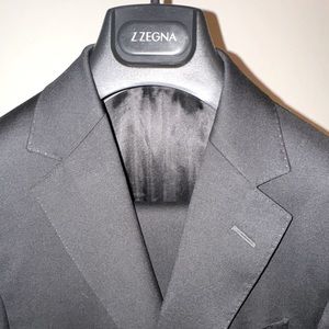 Zegna solid black 100 pct wool suit